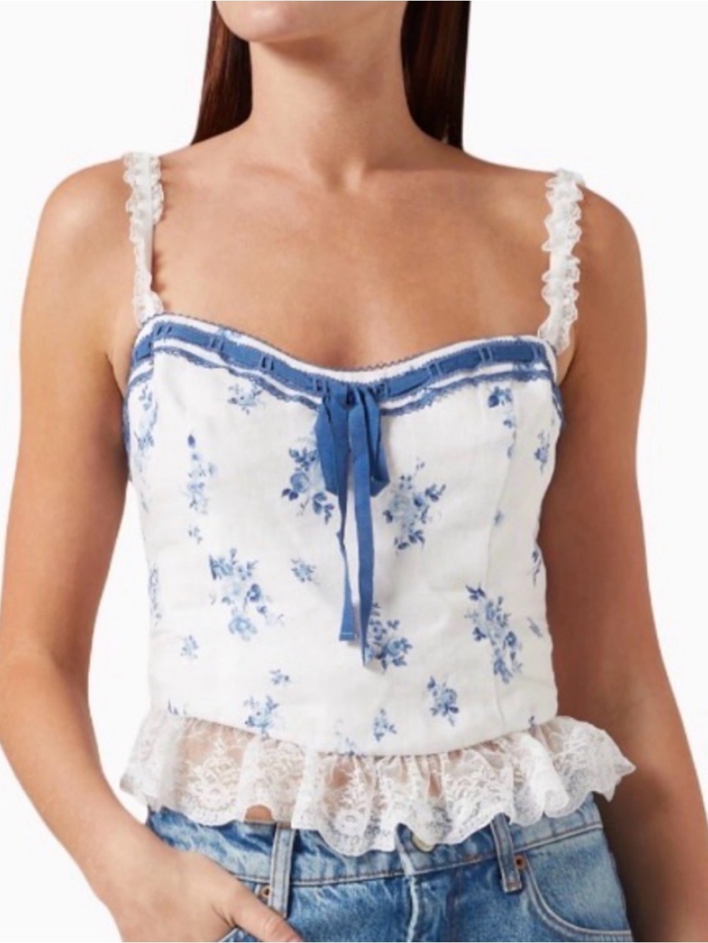 Reformation Paola linen lace trim top size 10